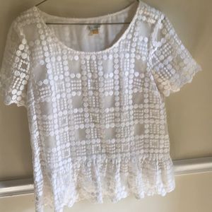 White lace peplum circular pattern top (Size 12)